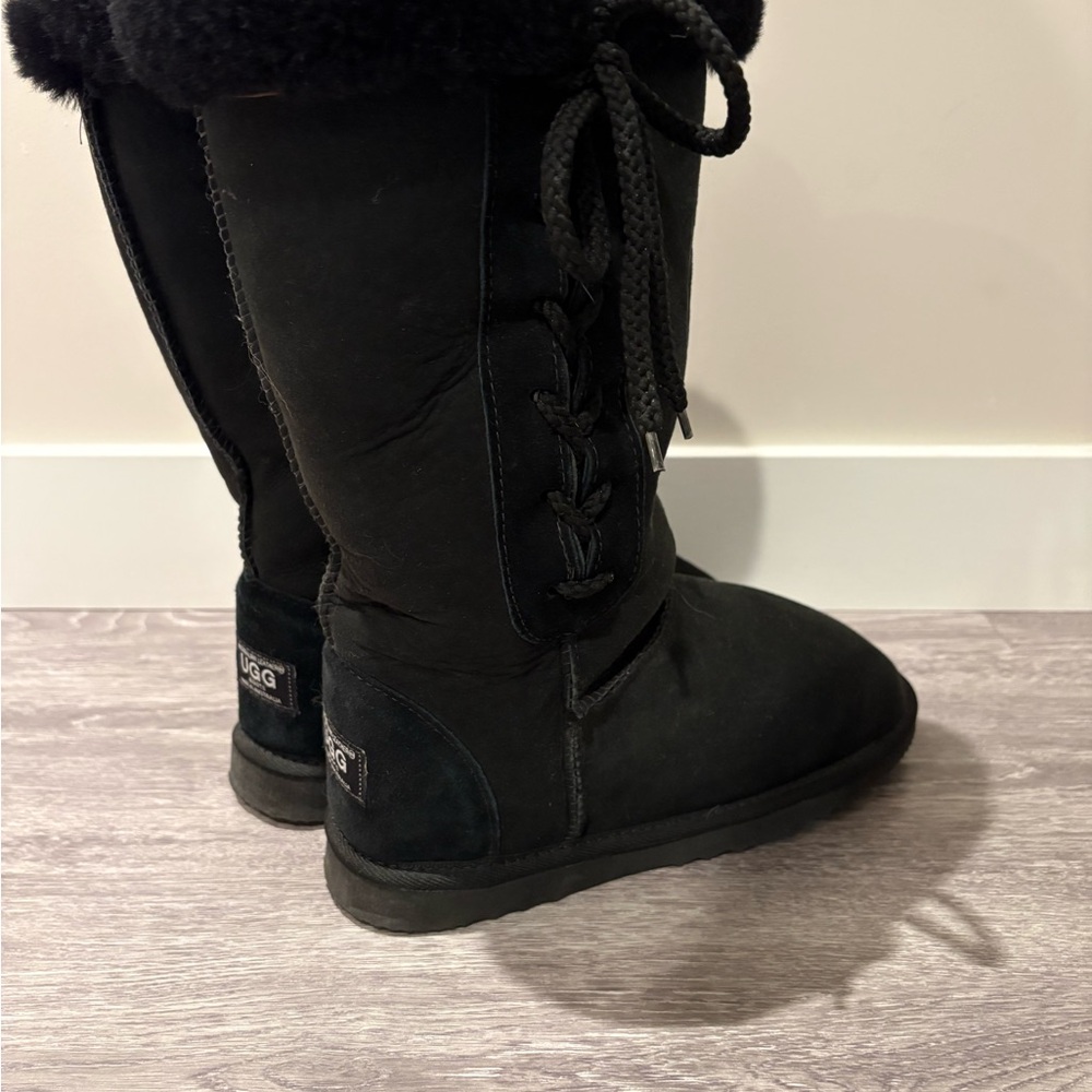 UGG Black Lace-Up Fur Boots